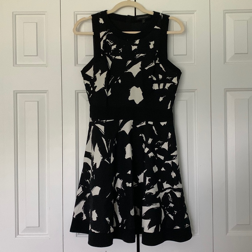 Black and White Patterned Fit and Flare Dress - Banana Republic
